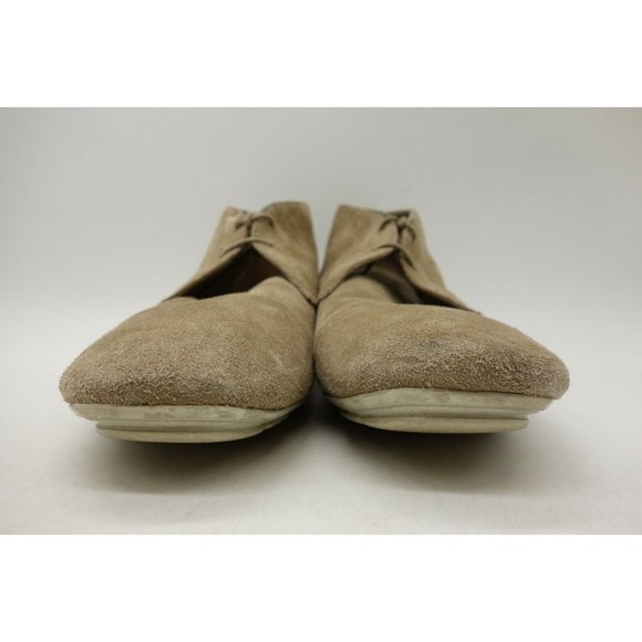 Prada Logo Beige Leather Lace Up Ankle Boots Shoes Women's 37 / 7 - Picture 7 of 12